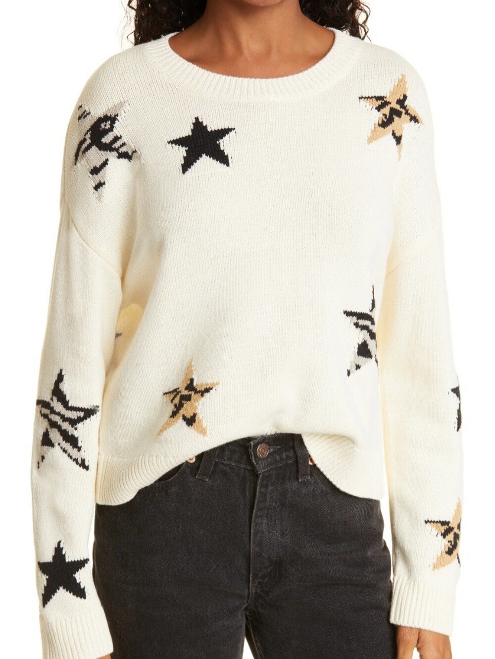 NWT Hem & Thread Mixed Animal Star Print Crew Neck Sweater